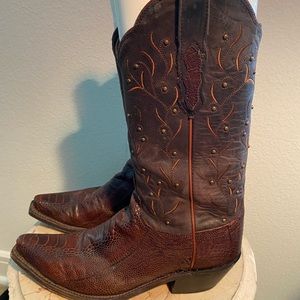 Lucchese brown and Orange leather boots-Ostrich